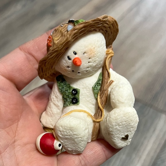 Vintage Other - Sarah’s Attic Snowonders Snowman Decor 1998 August Fishing Fisherman Figurine